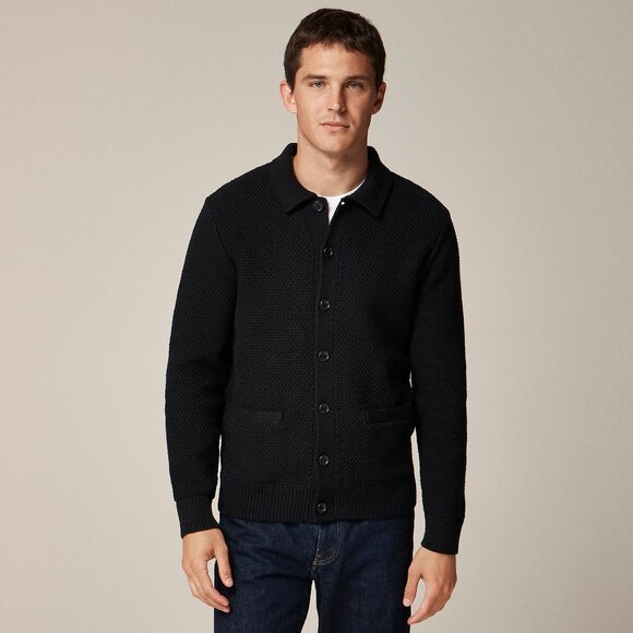 NWT J Crew Cardigan Moss-Stitch Sweater Polo in Black - Picture 5 of 5